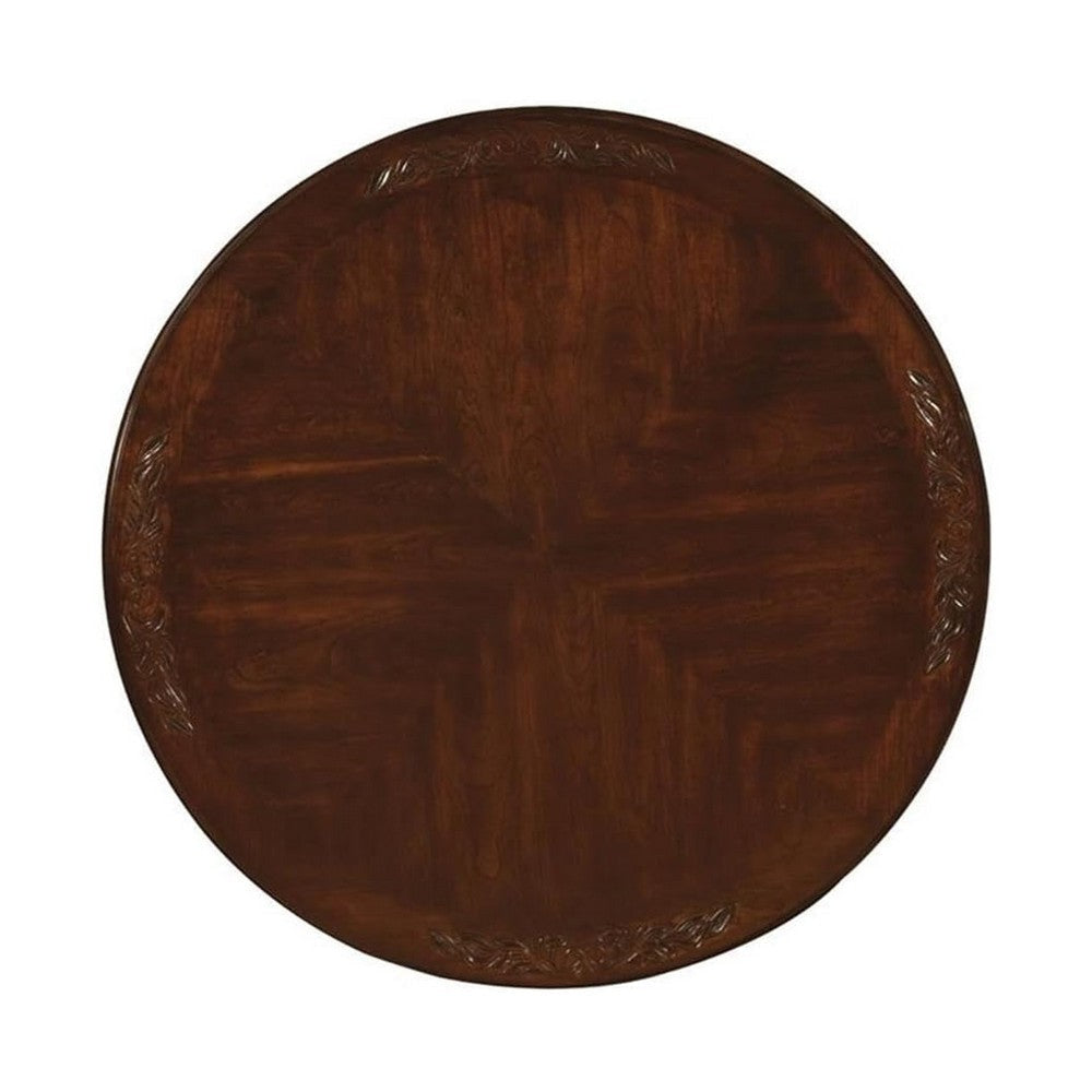 Mina Dining Table 48 Inch Round Cherry Brown Top w Pedestal Base BM332479