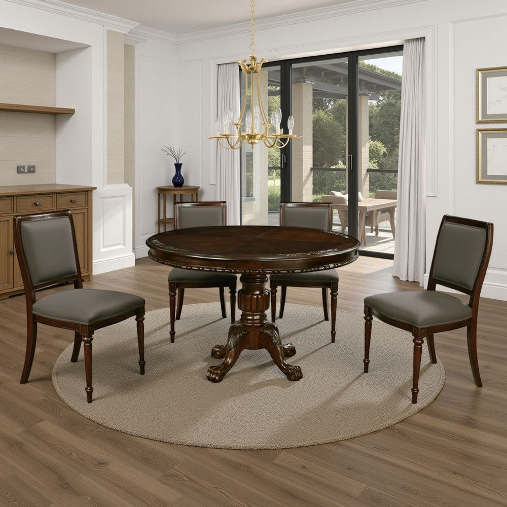 Mina Dining Table, 48 Inch Round Cherry Brown Top w Pedestal Base