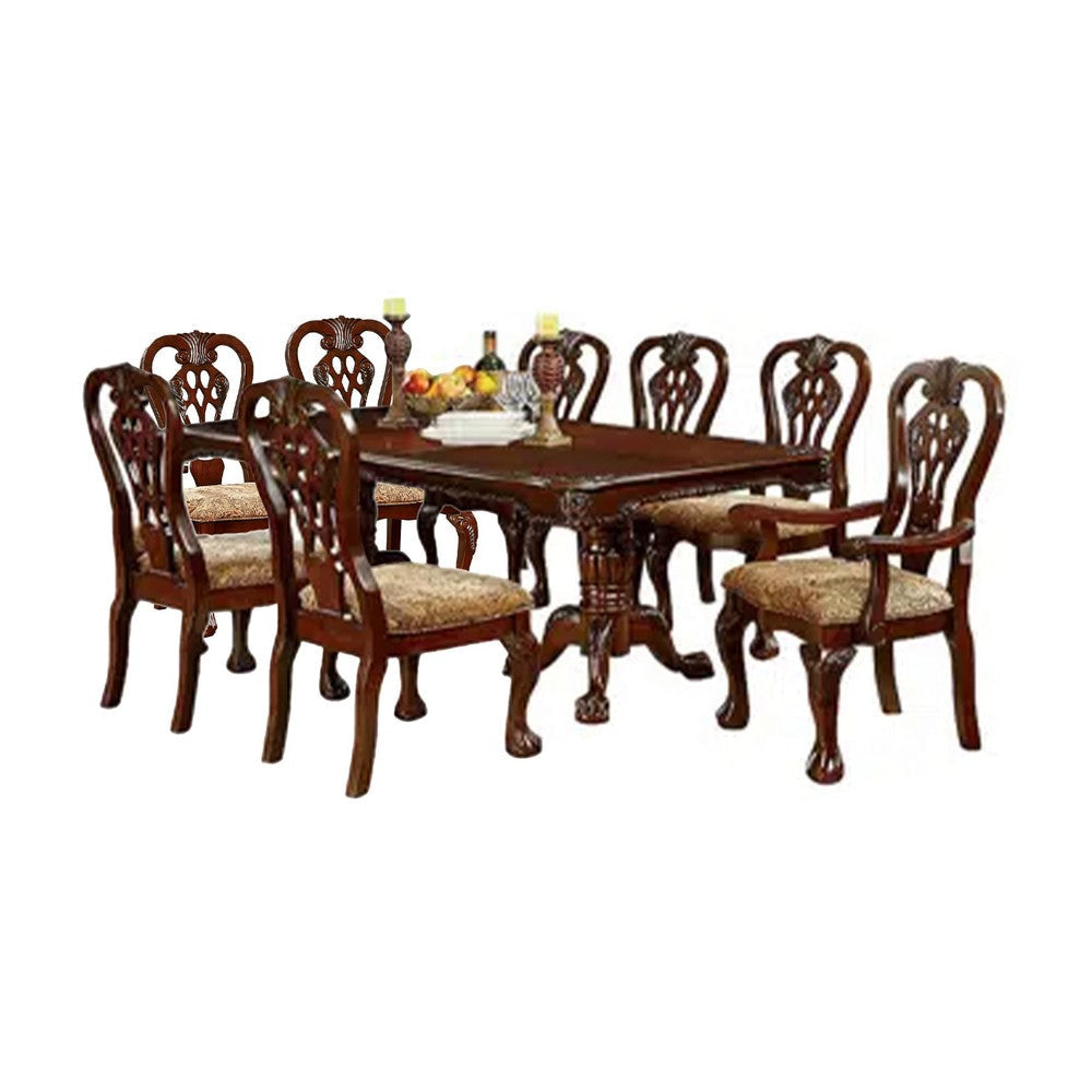 Mina 9pc Dining Table and Chair Set, 72-90 Inch Extendable Top, Brown