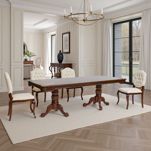 Mina Dining Table, 71-89 Inch Extendable Rectangular Top, Cherry Brown