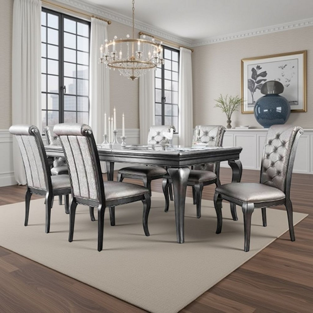 Nery 7pc Dining Table and Chair Set 66-84 Inch Extendable Top Gray BM332484