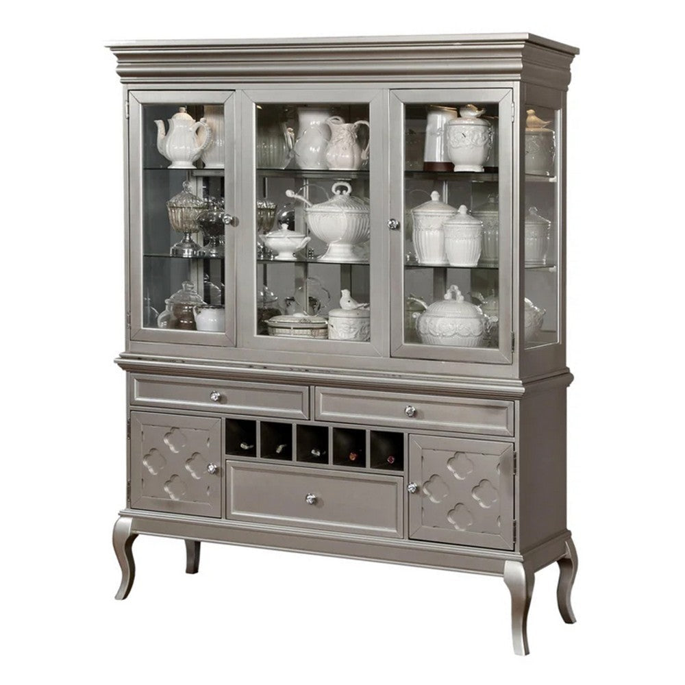 Nery China Buffet Cabinet and Hutch Wine Holder Champagne Gray Wood BM332486