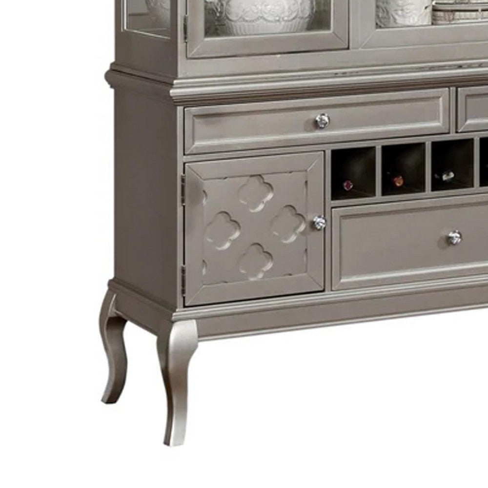 Nery China Buffet Cabinet and Hutch Wine Holder Champagne Gray Wood BM332486
