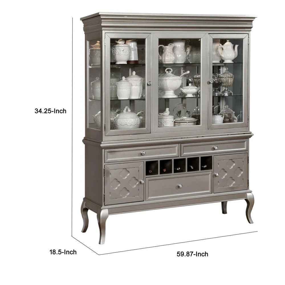 Nery China Buffet Cabinet and Hutch Wine Holder Champagne Gray Wood BM332486