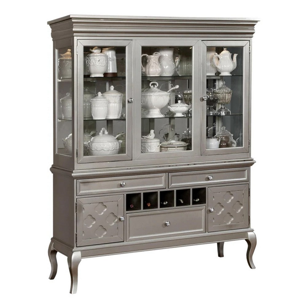Nery China Buffet Cabinet and Hutch, Wine Holder, Champagne Gray Wood