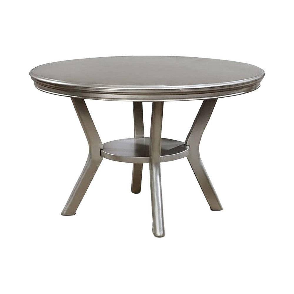 Nery 5pc Dining Table and Chair Set 48 Inch Round Gray Faux Leather BM332487
