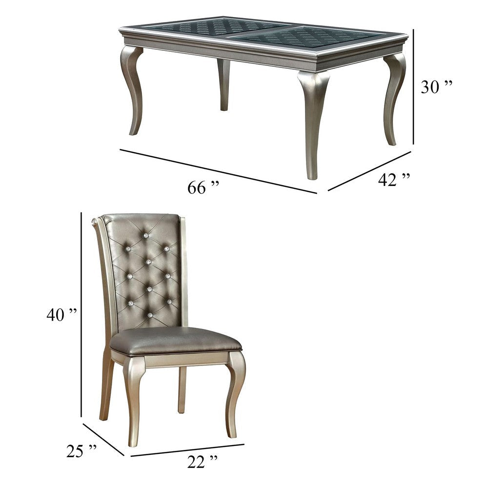 Nery 7pc Dining Table n Chair Set 66 Inch Glass Gray Faux Leather BM332488