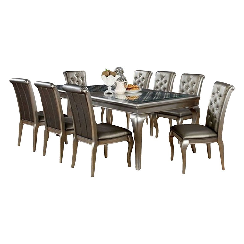 Nery 9pc Dining Table Chair Set, 66-84 Inch Extendable Gray Glass Top