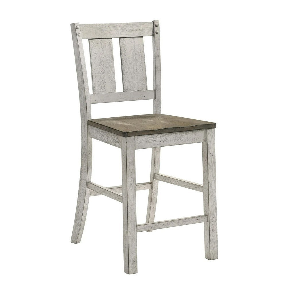Koe 5pc Counter Height Round Table Chair Set White Brown Solid Wood BM332493