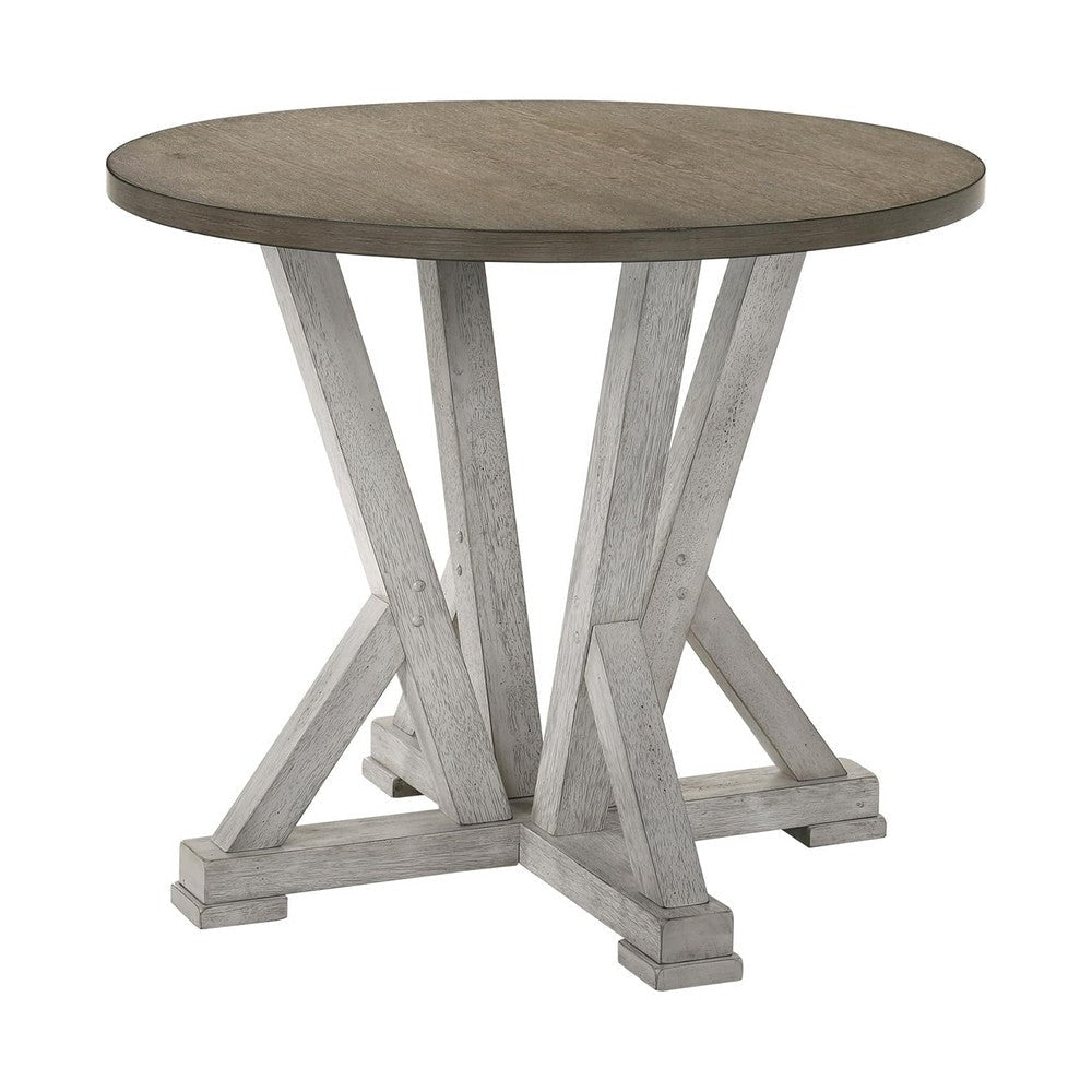 Koe 5pc Counter Height Round Table Chair Set White Brown Solid Wood BM332493