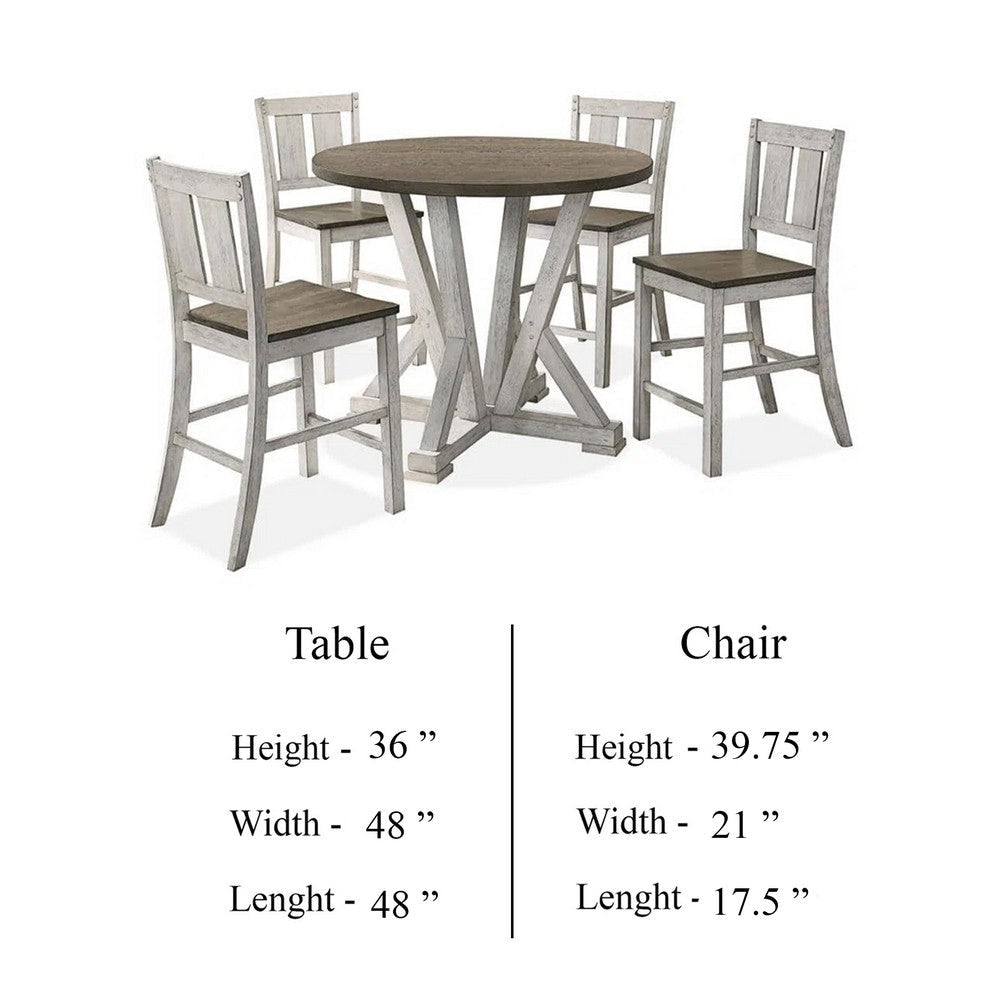 Koe 5pc Counter Height Round Table Chair Set White Brown Solid Wood BM332493
