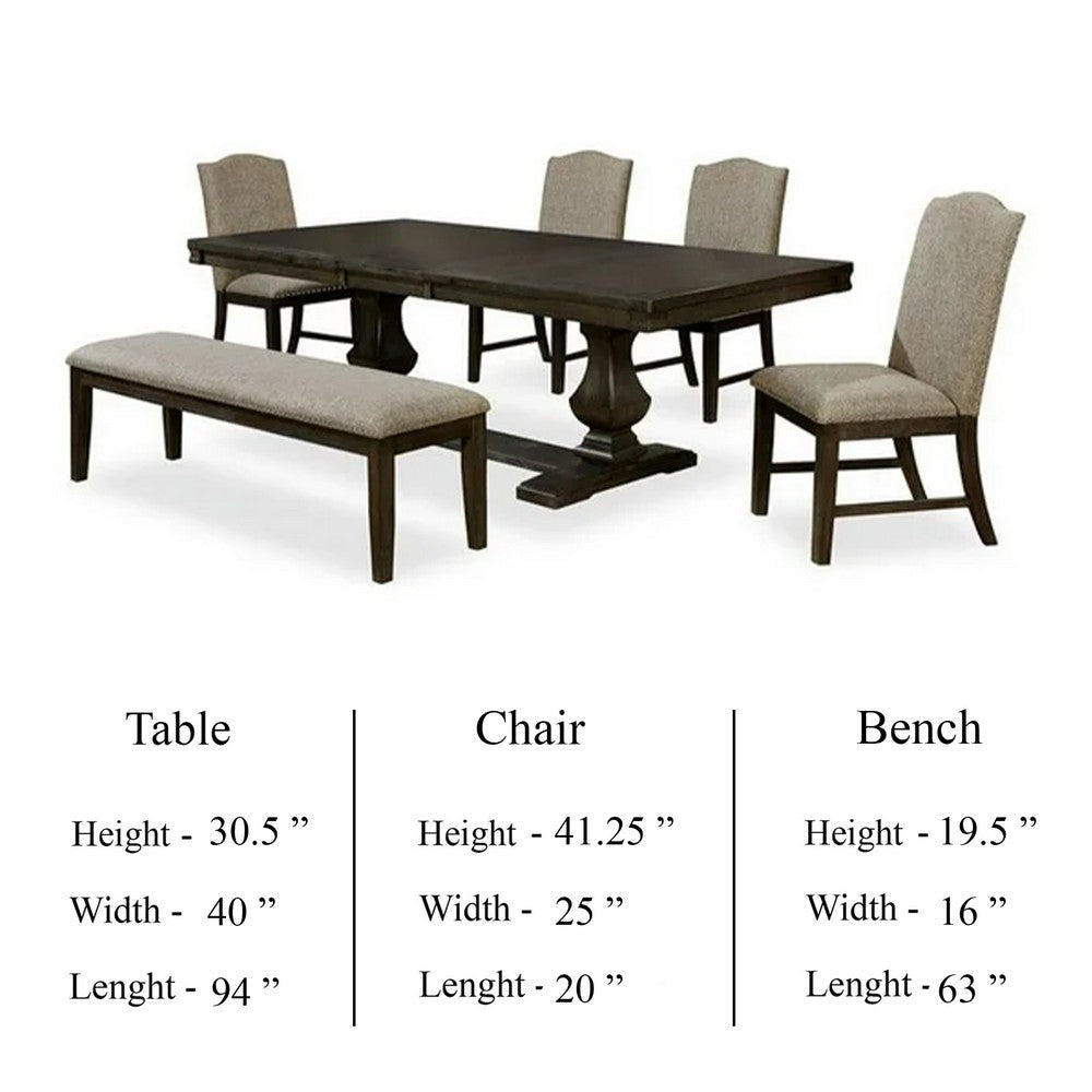 Kely 6pc Dining Table Chair and Bench Set Extendable Top Brown Gray BM332495
