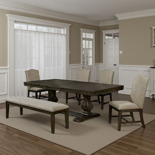 Kely 7pc Dining Table and Chair Set, Extendable Top, Dark Brown, Gray