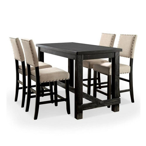 Bega 4pc Counter Height Table, Bench n Chair Set, Ivory Fabric, Black