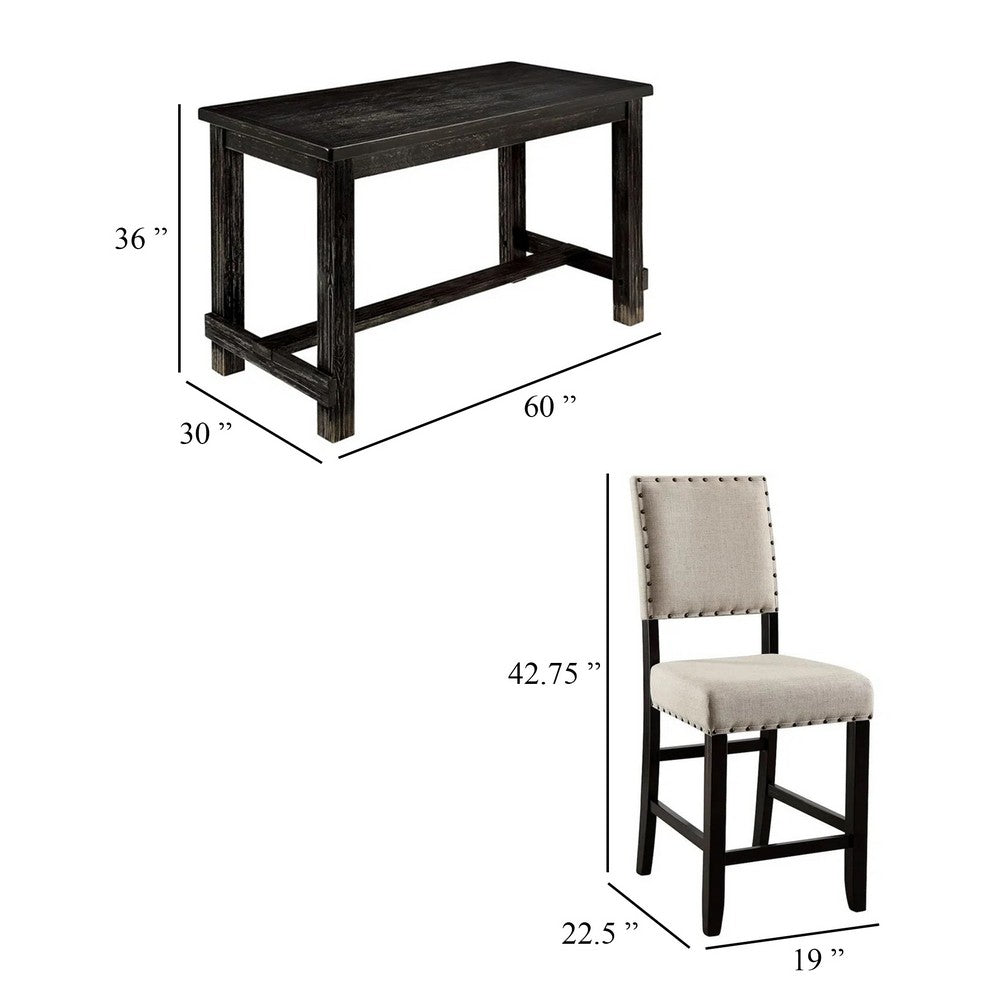 Bega 5pc Counter Height Table and Chair Set, Ivory Upholstery, Black