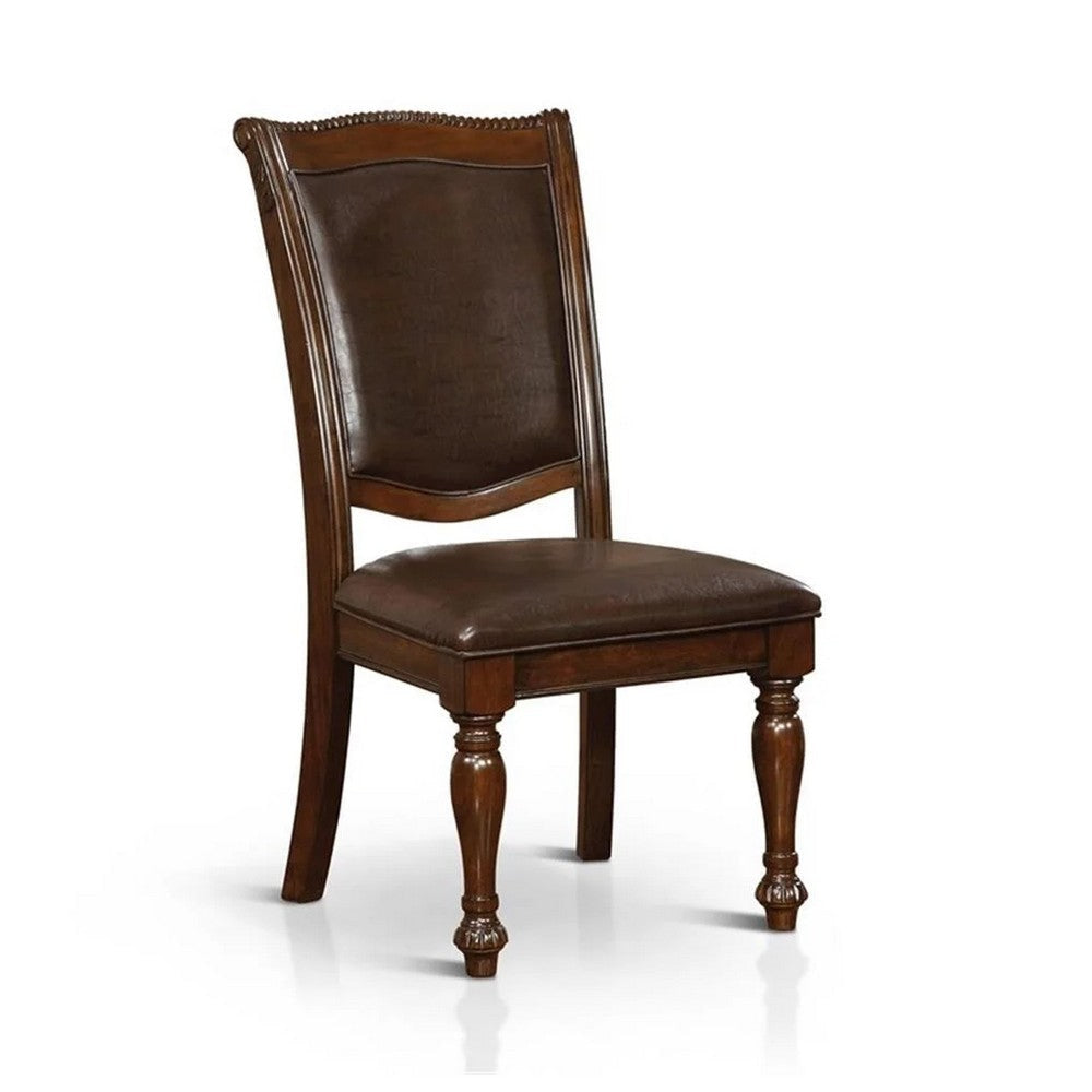 Ena 7pc Dining Table and Chair Set Brown Faux Leather Solid Wood BM332502