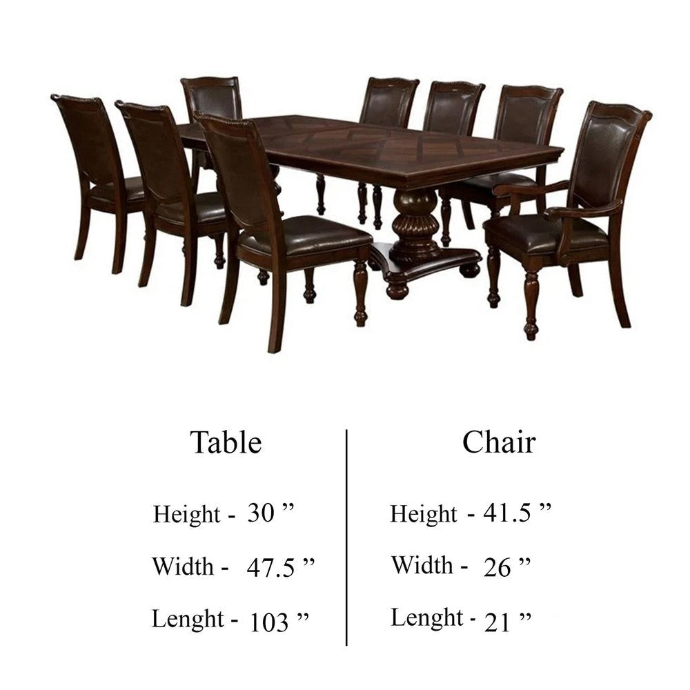 Ena 7pc Dining Table and Chair Set Brown Faux Leather Solid Wood BM332502