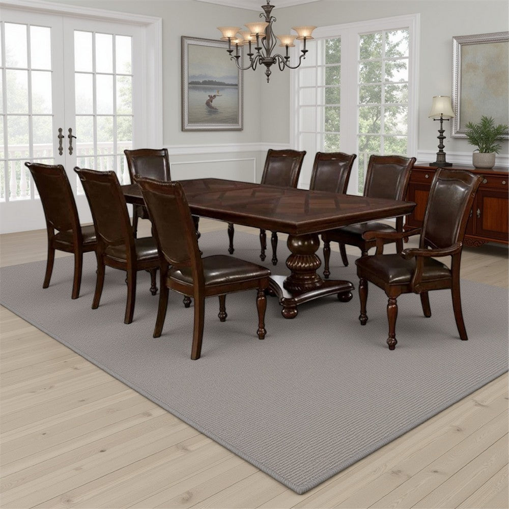 Ena 9pc Dining Table and Chair Set, Brown Faux Leather, Solid Wood