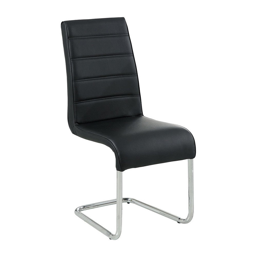 Fely 7pc Dining Table and Chair Set Glass Top Black Faux Leather BM332504
