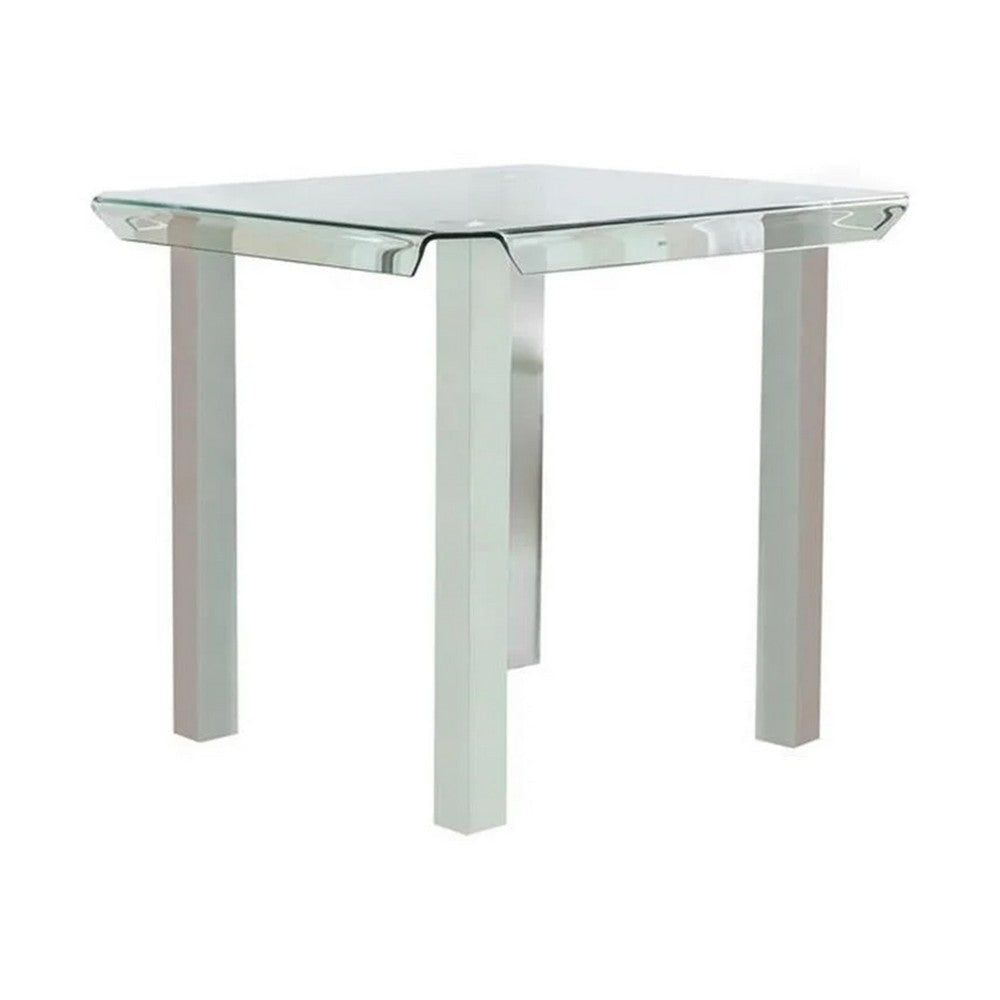 Fely 5pc Counter Height Table Chair Set White Faux Leather Glass Top BM332505