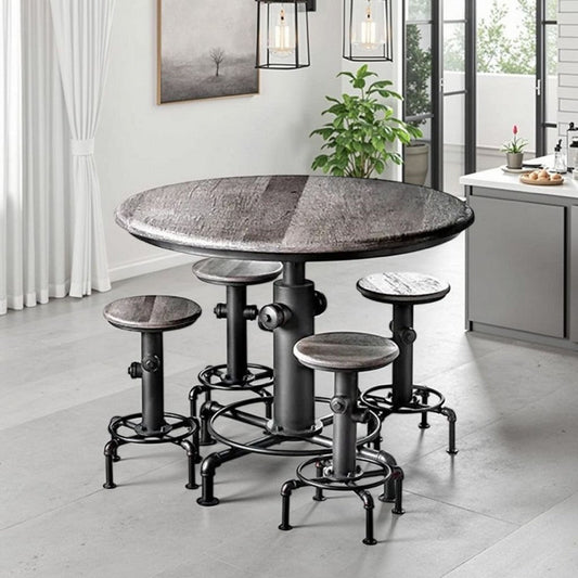 Ges 5pc Counter Table and Swivel Stool Set, 45 Inch Round, Black Metal