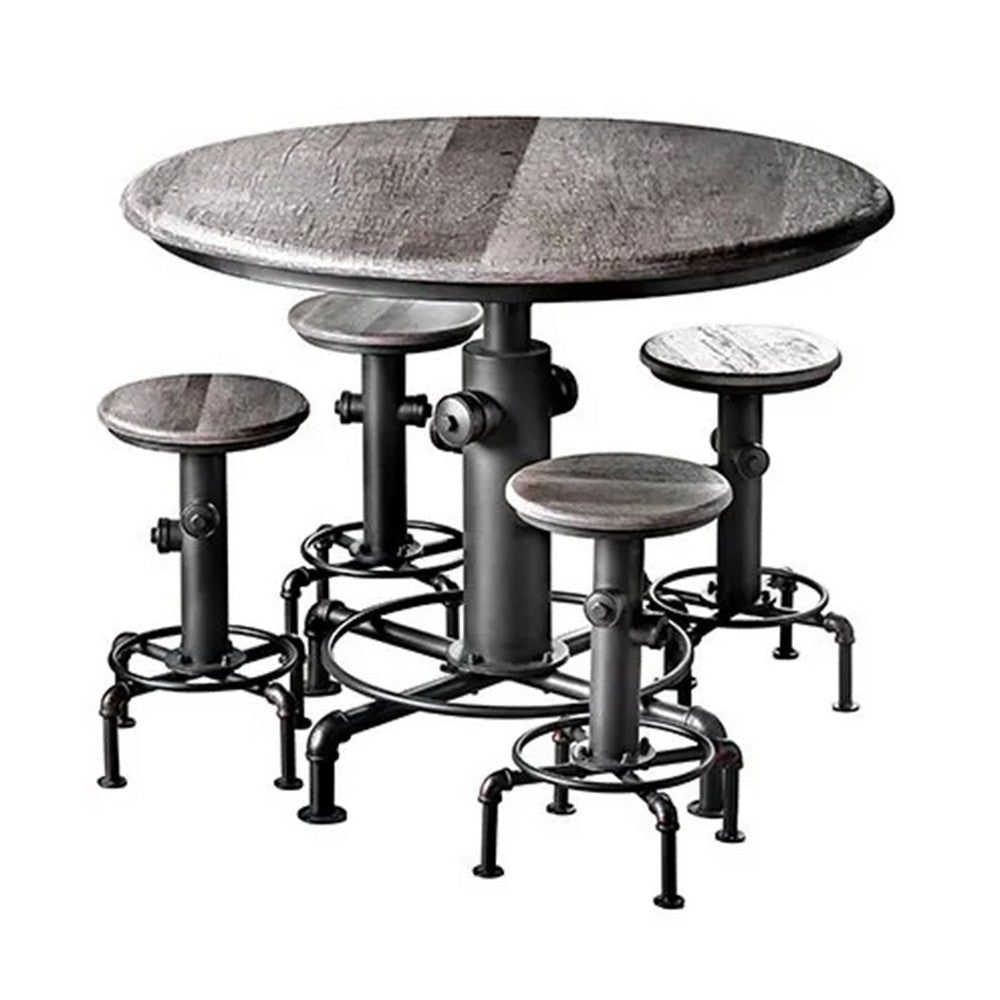 Ges 5pc Counter Table and Swivel Stool Set, 45 Inch Round, Black Metal