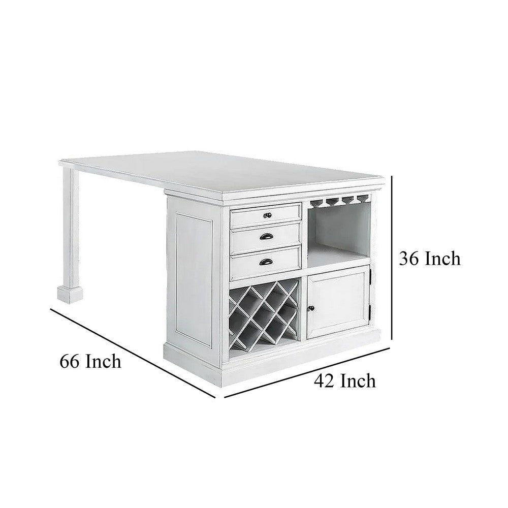Tino Counter Height Kitchen Island Table w Bar Storage Antique White BM332511