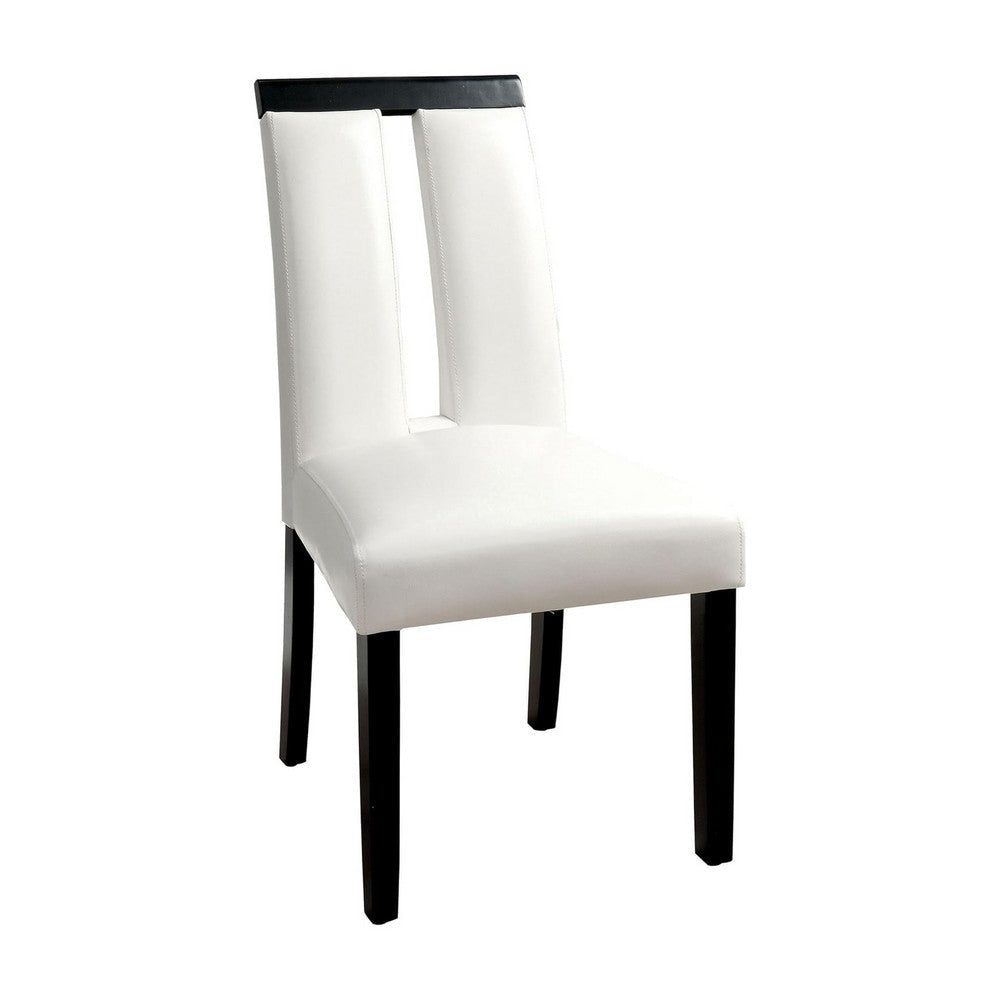 Pyn 7pc Dining Table and Chair Set, Black Wood, Beige Faux Leather