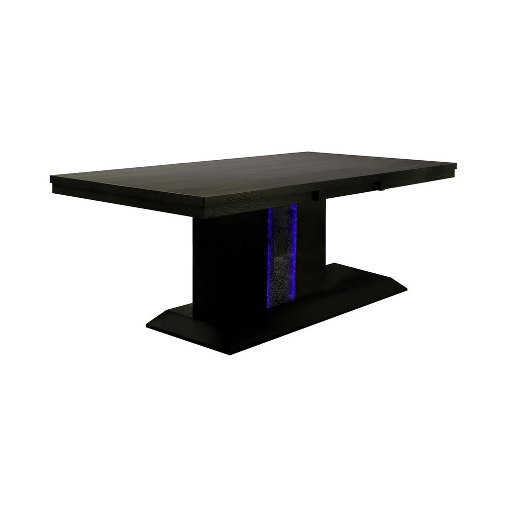 Pyn 7pc Dining Table and Chair Set, Black Wood, Beige Faux Leather