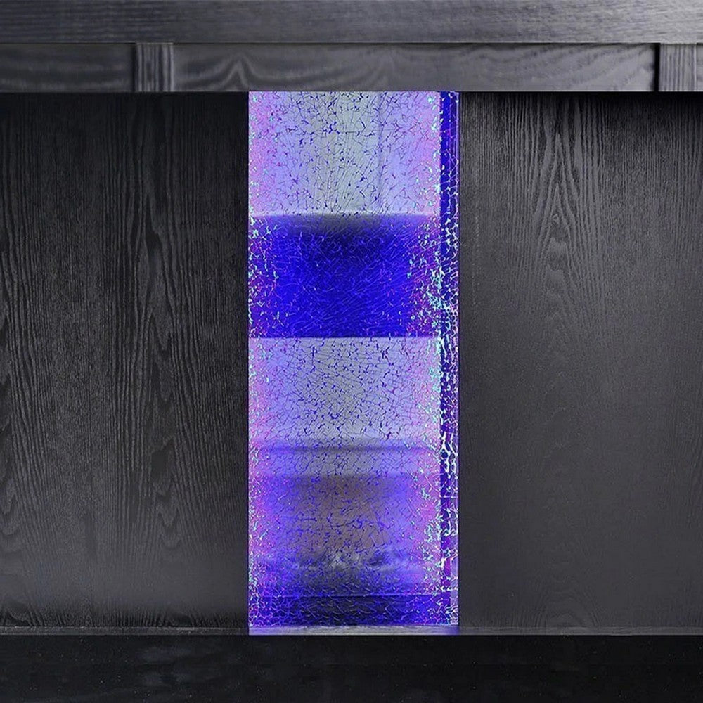 Pyn 7pc Dining Table and Chair Set, Black Wood, Beige Faux Leather