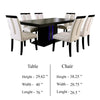 Pyn 7pc Dining Table and Chair Set, Black Wood, Beige Faux Leather