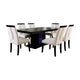 Pyn 7pc Dining Table and Chair Set, Black Wood, Beige Faux Leather