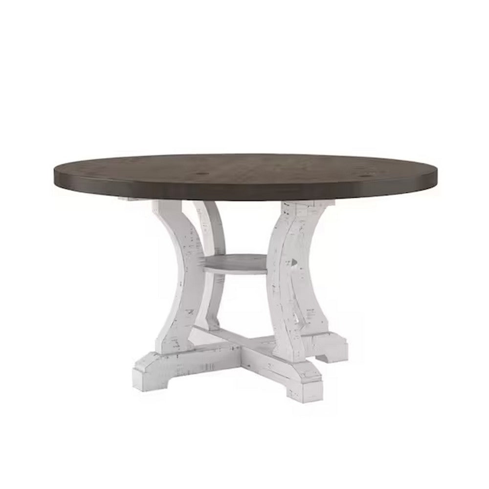 Eya 5pc Dining Table and Chair Set Distressed White Wood Gray Fabric