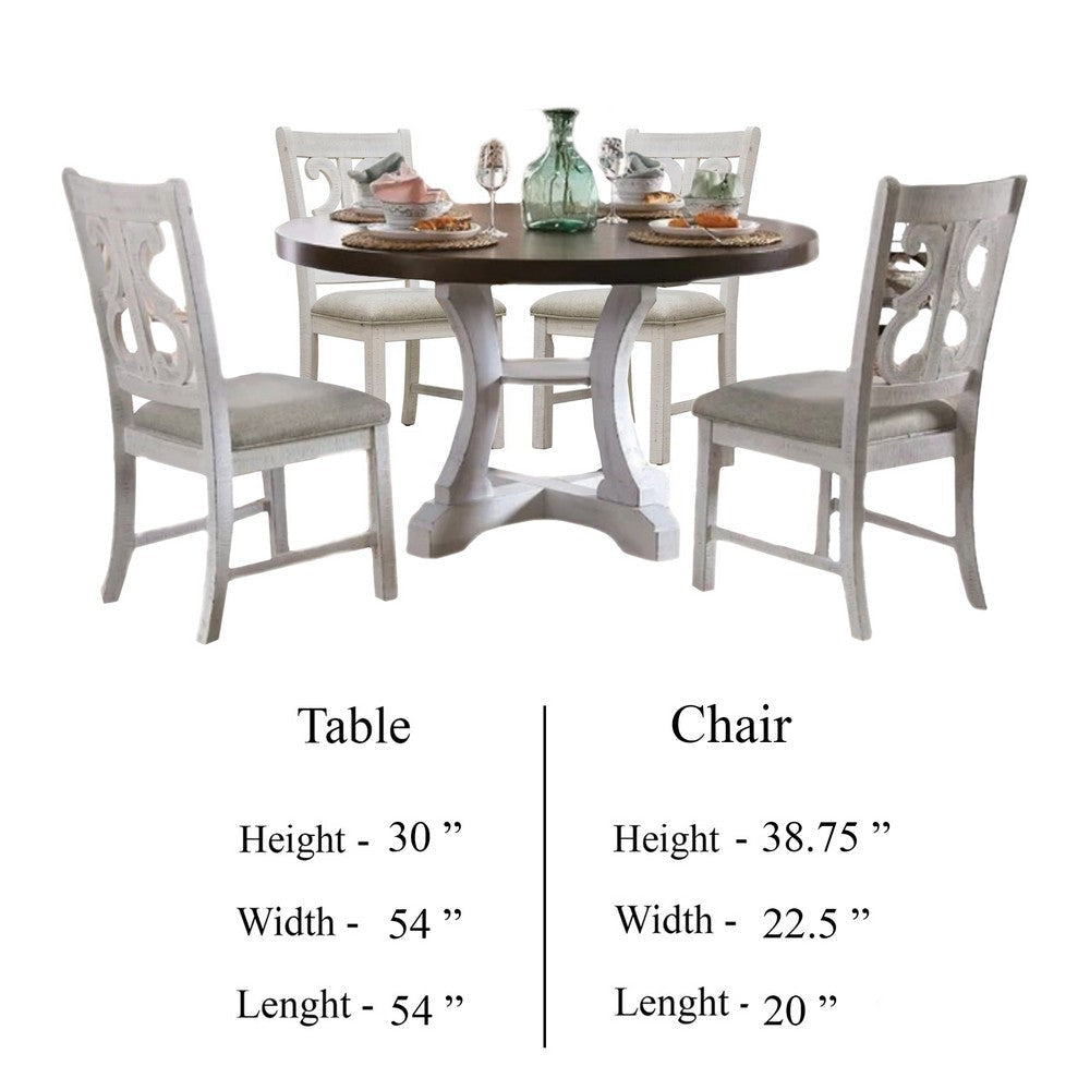 Eya 5pc Dining Table and Chair Set White Oak Brown Wood Gray Fabric