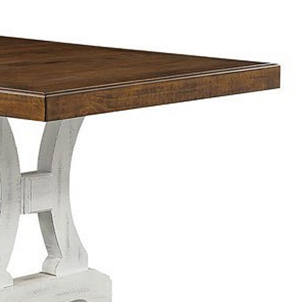Eya Dining Table 68-86 Inch Extendable Rectangular White Brown Wood BM332518