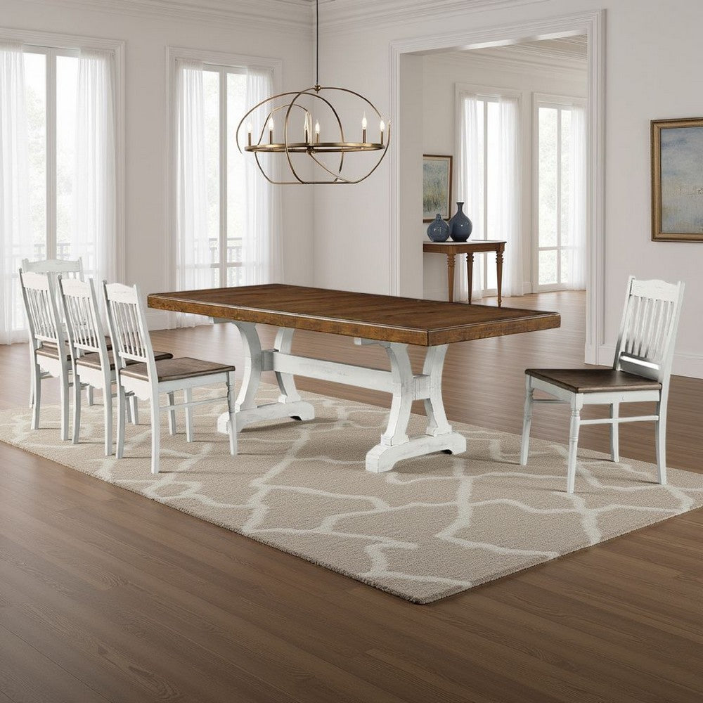 Eya Dining Table, 68-86 Inch Extendable Rectangular, White Brown Wood