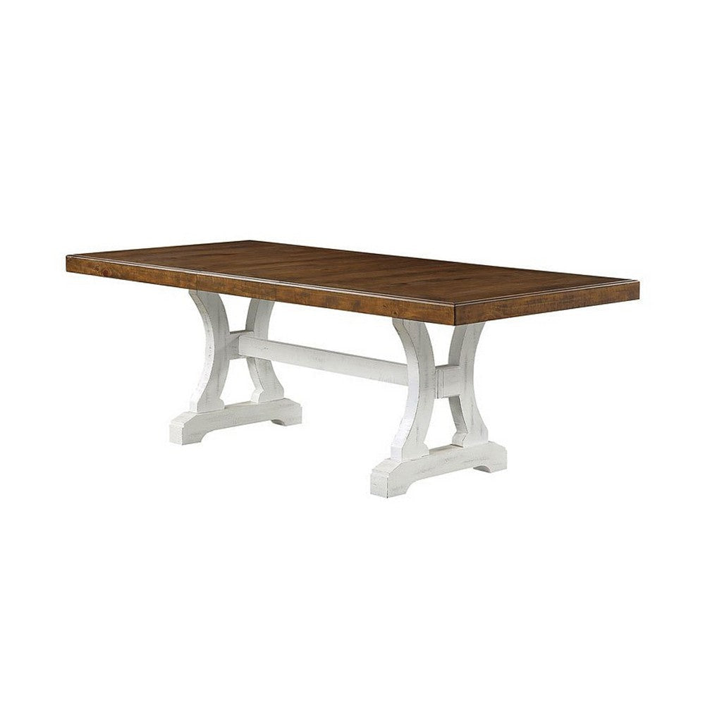 Eya Dining Table, 68-86 Inch Extendable Rectangular, White Brown Wood