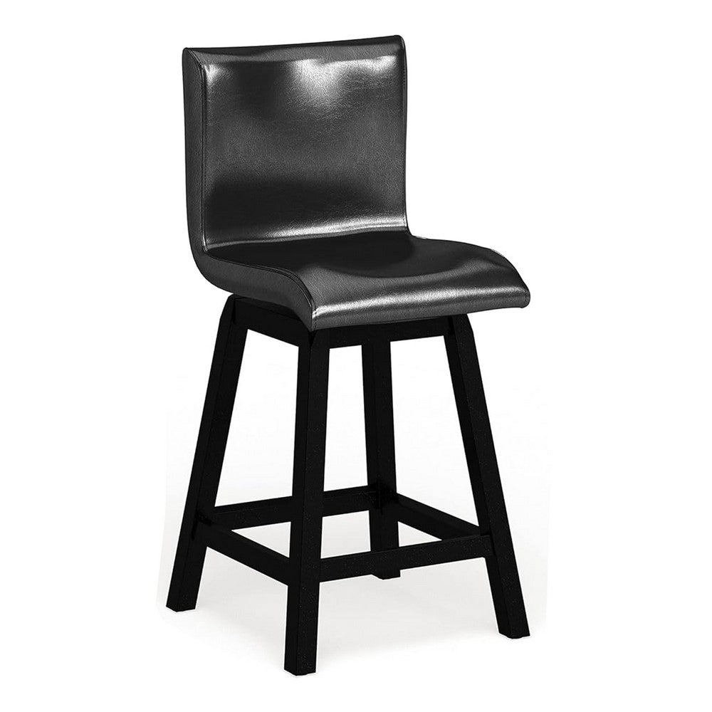Leya 6pc Counter Height Table, Swivel Chairs, Bench Set, Black Faux Leather