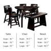 Leya 6pc Counter Height Table, Swivel Chairs, Bench Set, Black Faux Leather