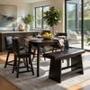 Leya 6pc Counter Height Table, Swivel Chairs, Bench Set, Black Faux Leather