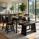 Leya 6pc Counter Height Table, Swivel Chairs, Bench Set, Black Faux Leather