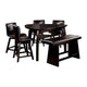Leya 6pc Counter Height Table, Swivel Chairs, Bench Set, Black Faux Leather