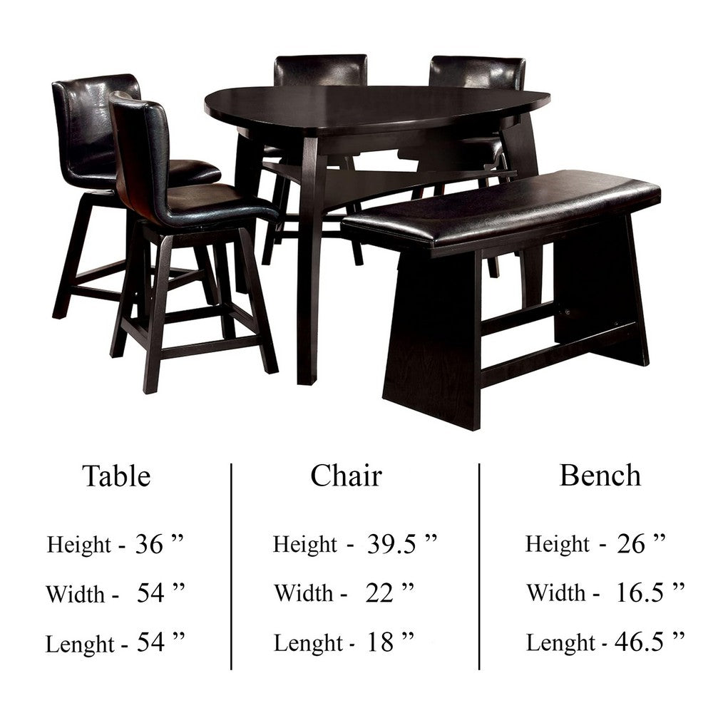 Leya 7pc Counter Table and Chair Set, Black Faux Leather, Solid Wood