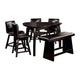 Leya 7pc Counter Table and Chair Set, Black Faux Leather, Solid Wood