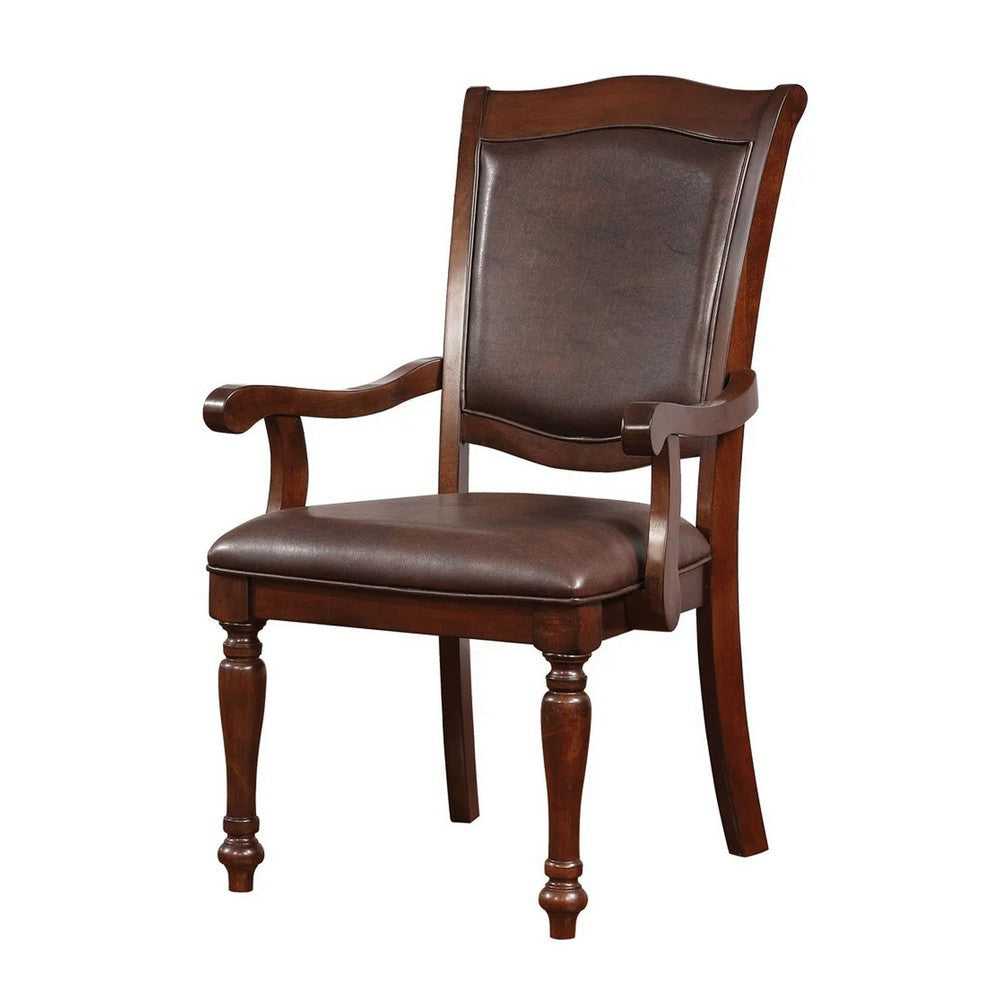 Veni 7pc Dining Table and Chair Set Cherry Brown Wood Faux Leather BM332523