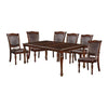 Veni 7pc Dining Table and Chair Set, Cherry Brown Wood, Faux Leather
