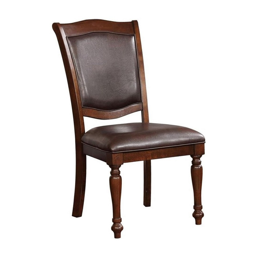 Veni 9pc Dining Table and Chair Set Cherry Brown Wood Faux Leather BM332524