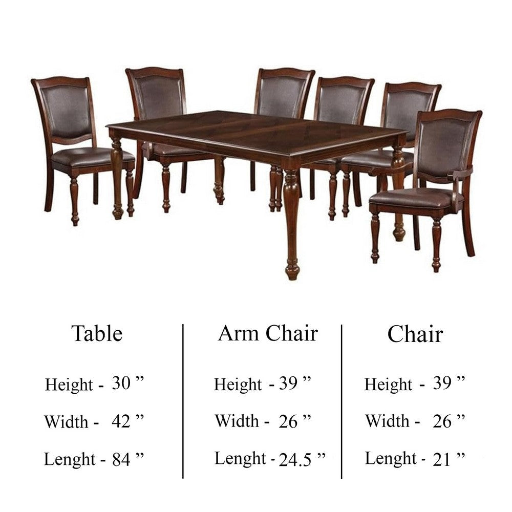 Veni 9pc Dining Table and Chair Set Cherry Brown Wood Faux Leather BM332524