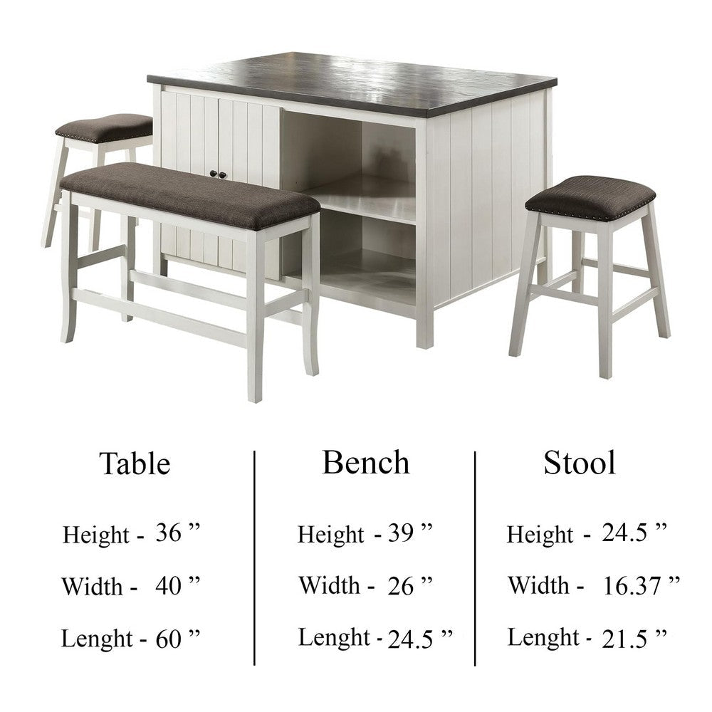 Begr 4pc Counter Height Kitchen Island Table Bench Stool Set White BM332527