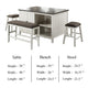 Begr 4pc Counter Height Kitchen Island Table Bench Stool Set White BM332527